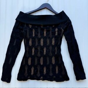 Anne Fontaine Black Off-the-Shoulder Sweater with Sheer Cutouts